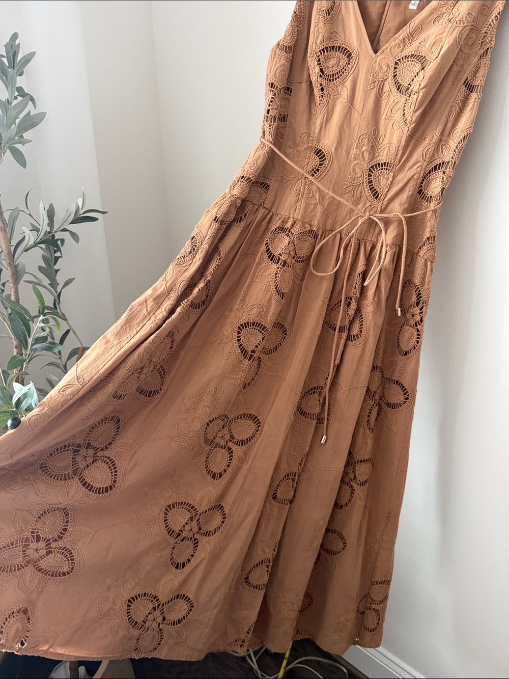Anne Klein Sleeveless Embroidered Midi Dress in Tan - Picture 6 of 15